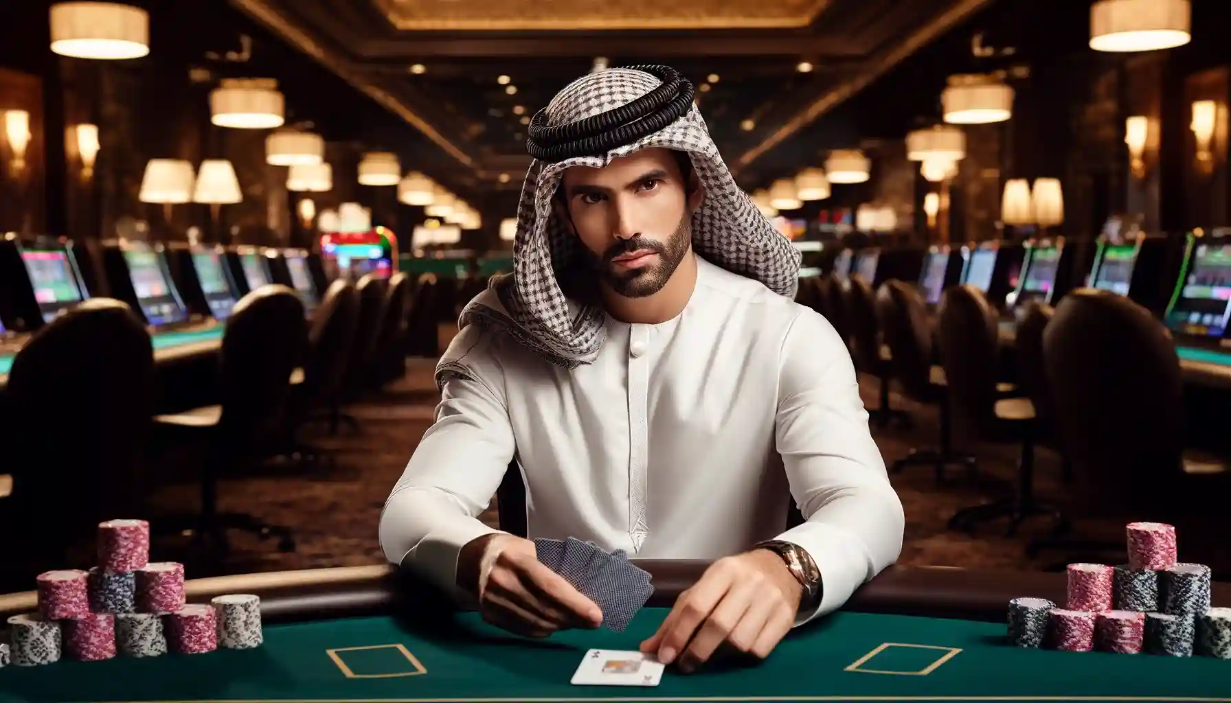 an Arab-looking man gambling in a casino